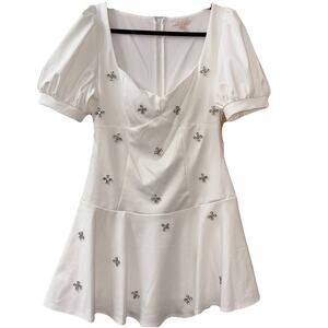 NWT City Studios Women's Drop Waist Puff Sleeve Short Dress Sweetheart Neckline